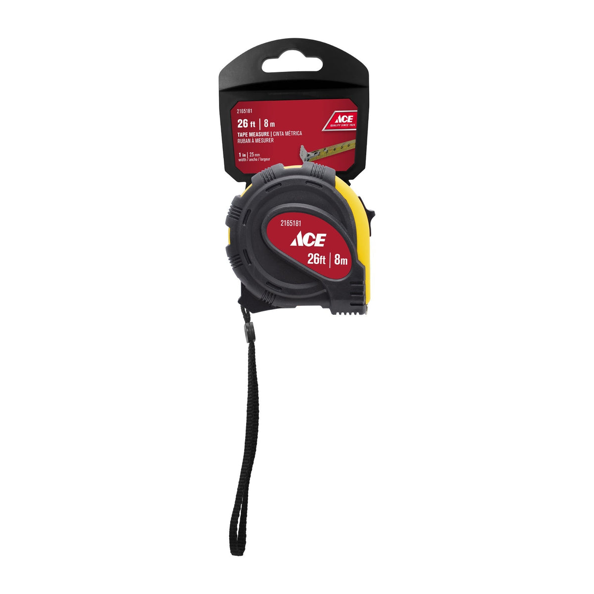 TAPE MEASURE 26FT (8M) SINGLE STOP RUBBER GRIP ACE