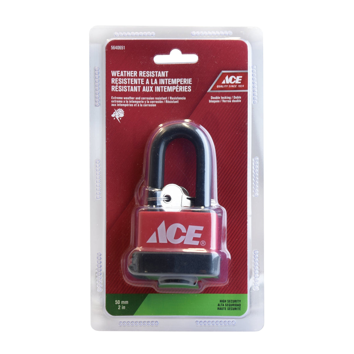 WEATHERPROOF LAMINATED LONG SHACKLE PADLOCK 50MM (2IN) STEEL ACE
