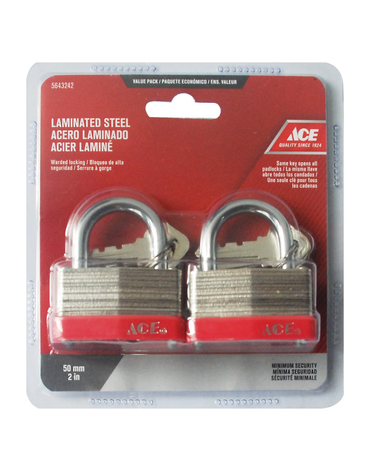 WARDED PADLOCK 2 PACK 50MM (2IN) STEEL ACE