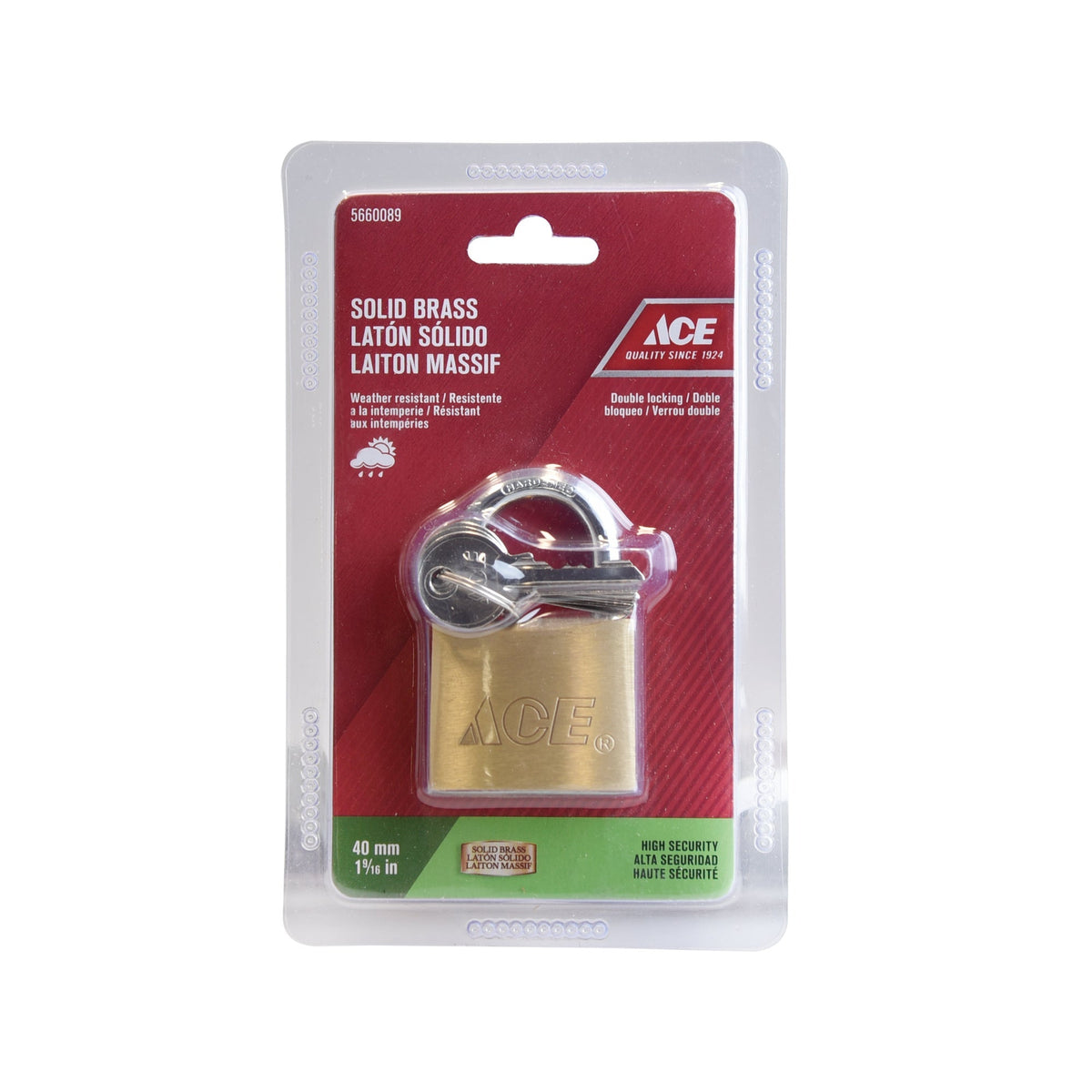 PADLOCK 40MM (1 9/16IN) SOLID BRASS ACE