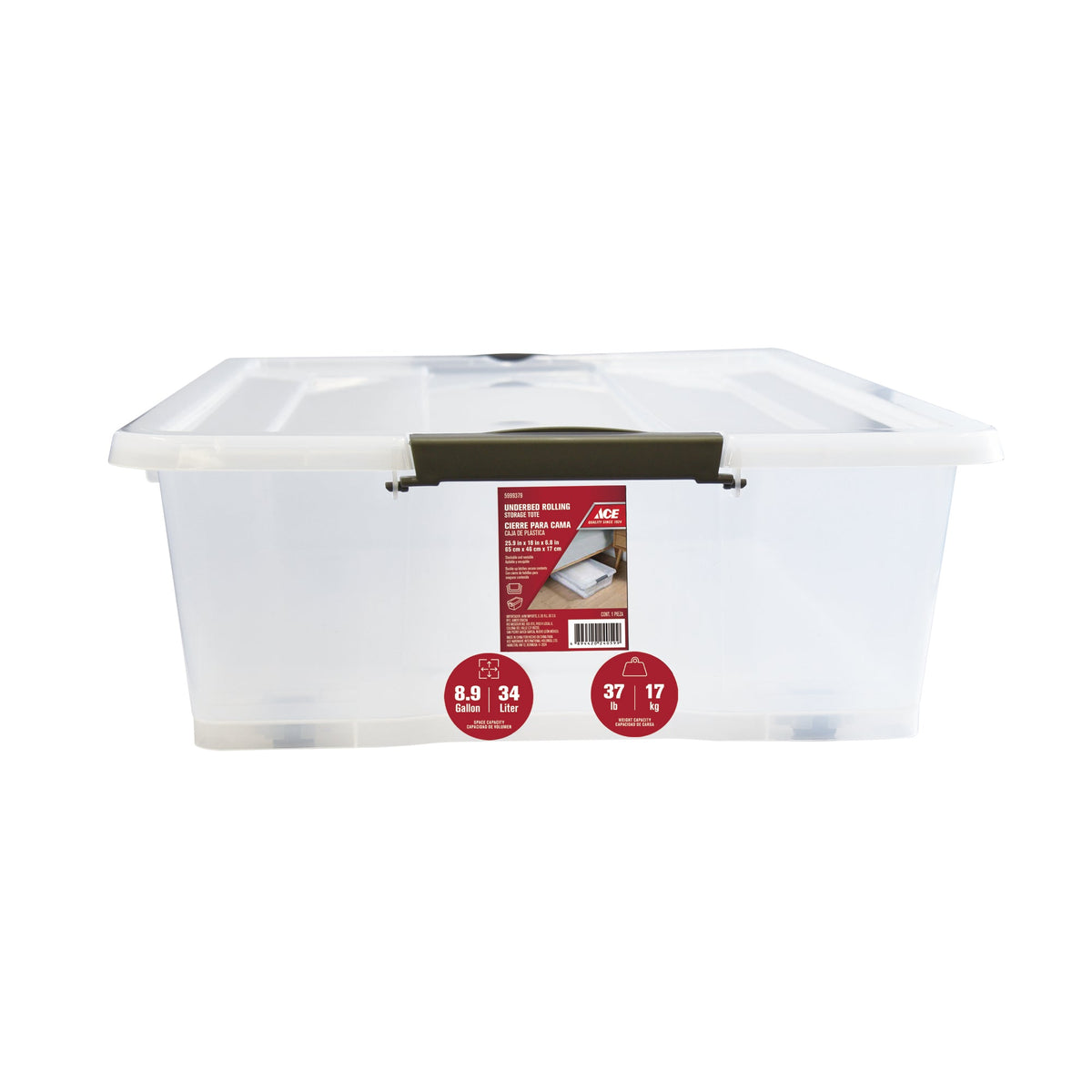 ACE clear 34-liter rolling storage box with latching lid