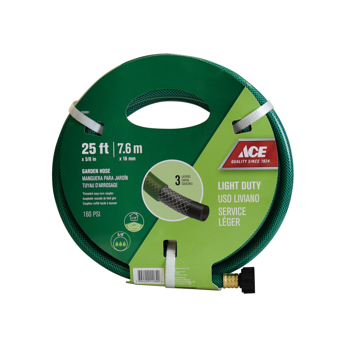 ACE GARDEN HOSE LIGHT DUTY 25FT X 5/8IN DIA. (7.6M X 15.9MM DIA.) PLASTIC COUPLER