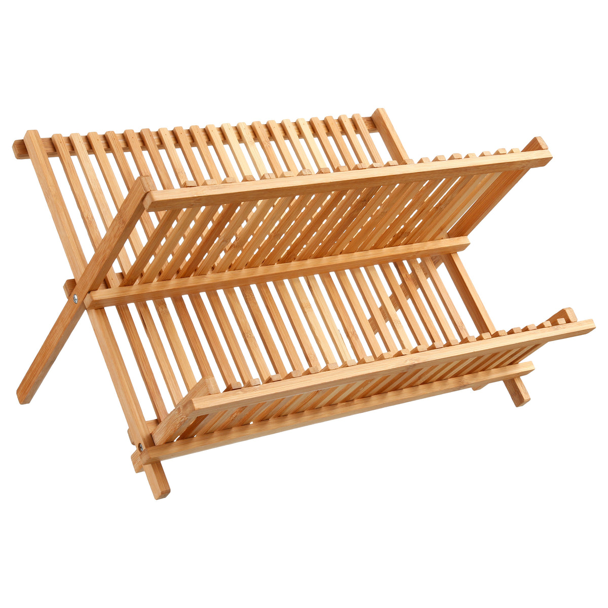 2-Tier Folding Bamboo Dish Drainer