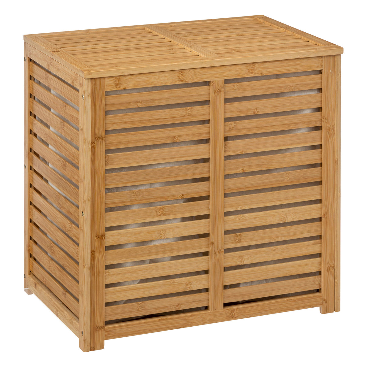 100 L Double-Compartment Bamboo Laundry Basket