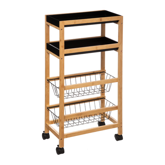 Black Bamboo Rolling Cart with Removable Tray