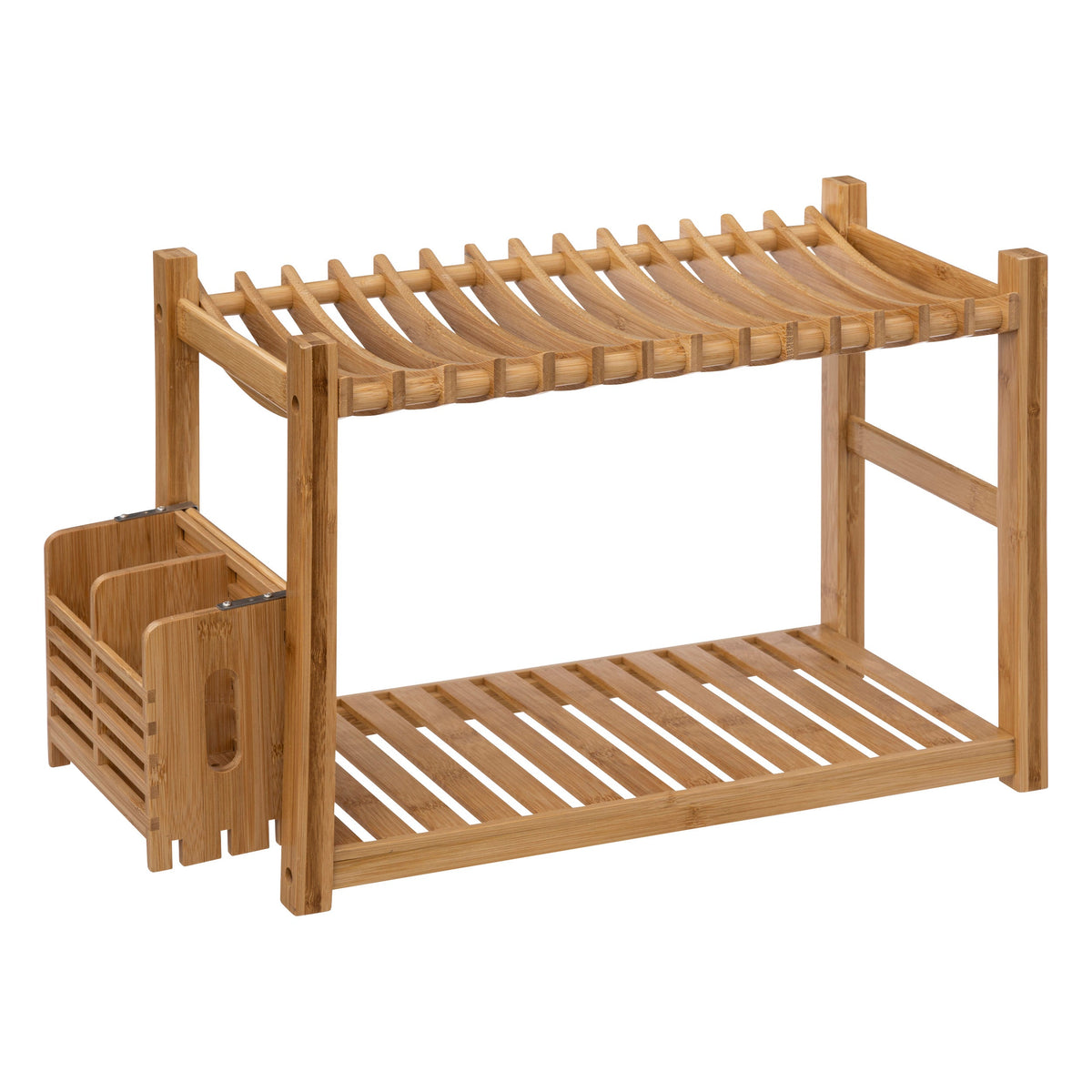 2-Tier Bamboo Dish Drainer with Cutlery Holder