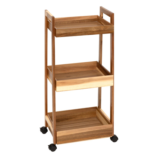 3-Tier Acacia Rolling Cart