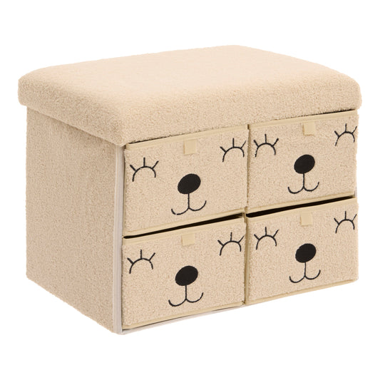 Ezzio 4-Drawer Folding Storage Ottoman – Beige Teddy