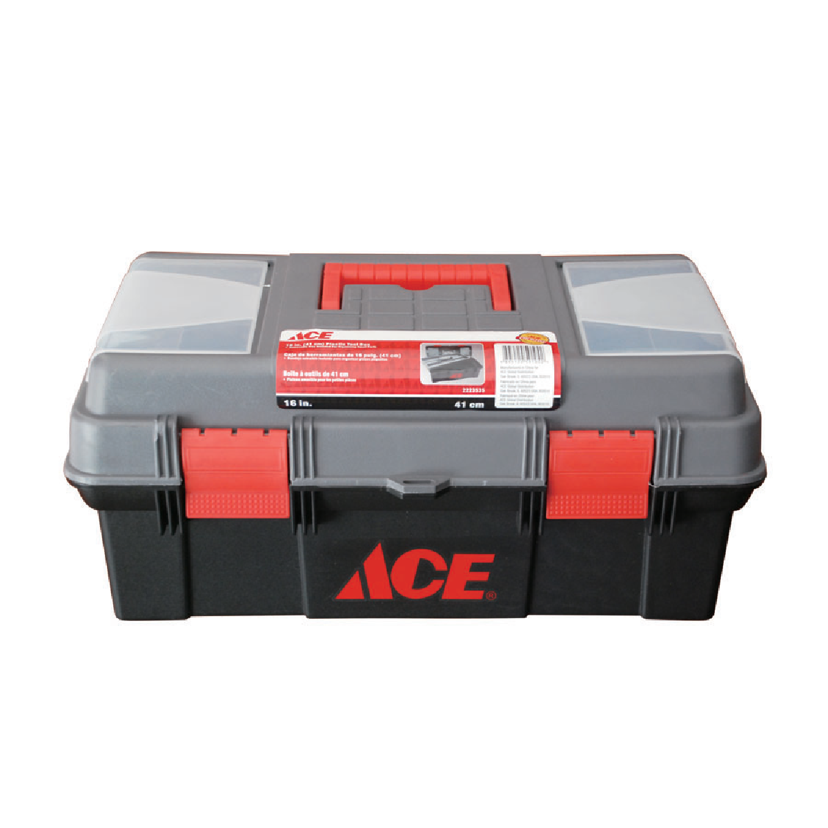 PLASTIC TOOL BOX WITH REMOVABLE PARTS TRAY 16IN (41CM) ACE