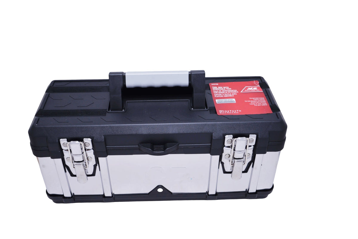 STAINLESS STEEL TOOL BOX WITH REMOVABLE PARTS TRAY 15.5IN (39CM) ACE