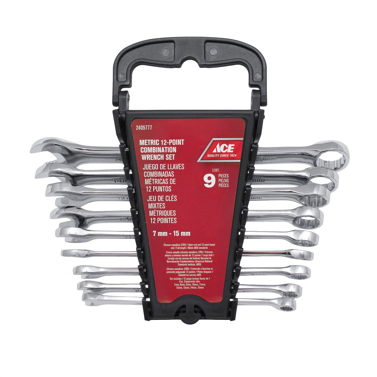 9 PIECE COMBINATION WRENCH SET(7MM TO 15MM) POLISHED FINISH ACE