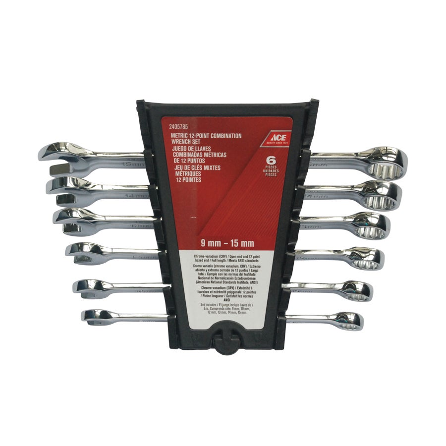 6 PIECE COMBINATION WRENCH SET (9MM TO 15MM) POLISHED FINISH ACE