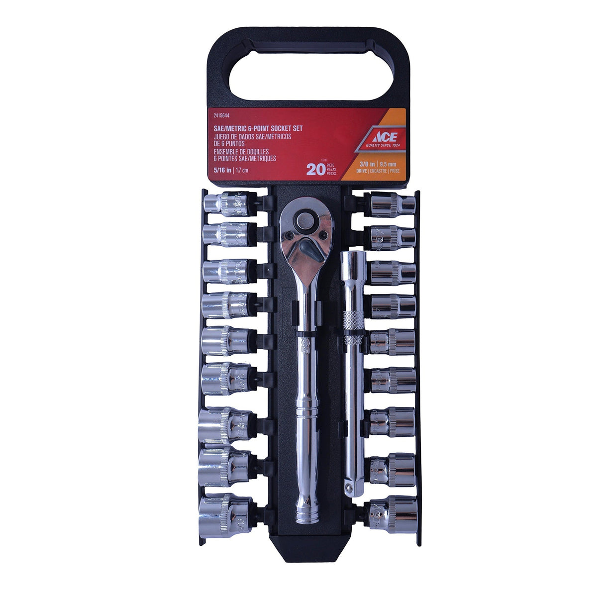 20 PIECE METRIC/SAE SOCKET SET 3/8IN DRIVE ACE