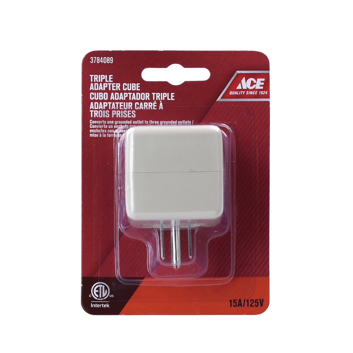 OUTLET ADAPTER CUBE TRIPLE GROUNDED 125V 60HZ 15AMP IVORY ETL/CETL ACE