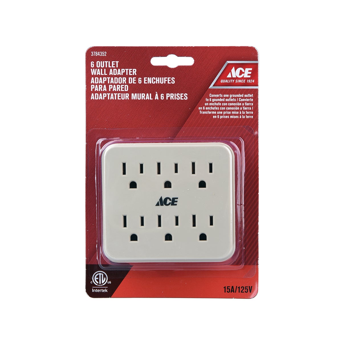 OUTLET ADAPTOR SIX OUTLET GROUNDED 125V 60HZ IVORY ETL/CETL ACE