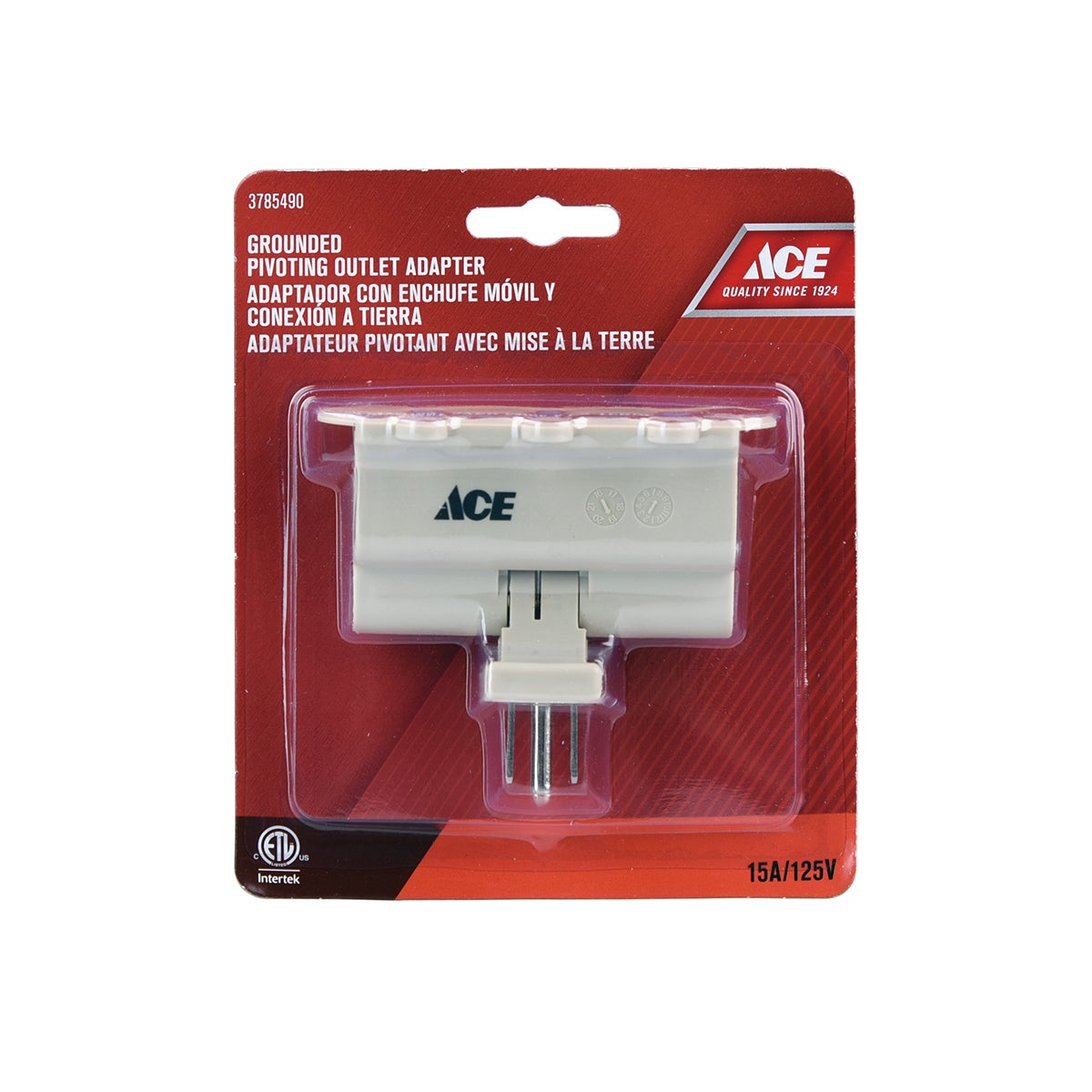 OUTLET ADAPTER TRIPLE GROUNDED PIVOTING 125V 60HZ 15AMP IVORY ETL/CETL ACE