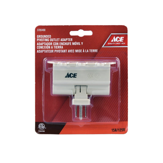 OUTLET ADAPTER TRIPLE GROUNDED PIVOTING 125V 60HZ 15AMP IVORY ETL/CETL ACE