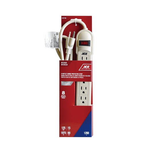 POWERSTRIP EIGHT OUTLET GROUNDED SURGE 0.9M (3FT) CORD 125V 60HZ IVORY ETL/CETL ACE