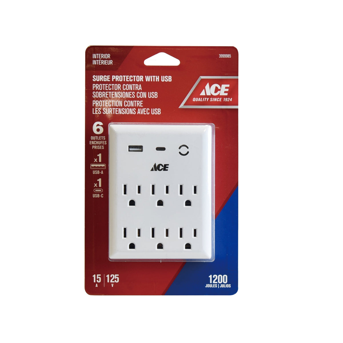 ACE SURGE PROTECTOR 6 OUTLET ADAPTER WITH USB