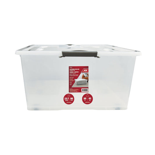 ACE LATCH STORAGE BOX W/WHEELS CLEAR 23.7 GAL (90L)