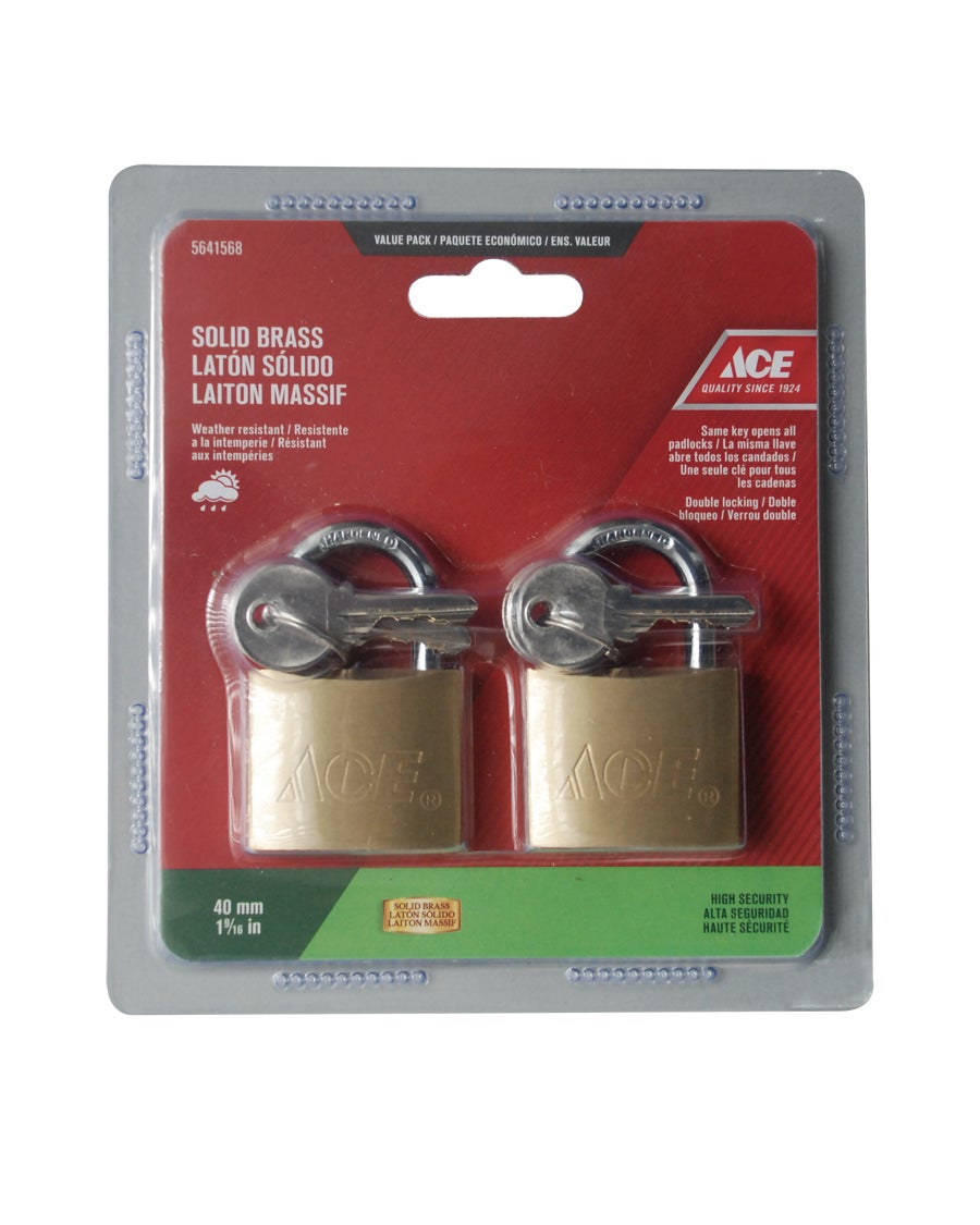 PADLOCK 2 PACK 40MM (1 9/16IN) SOLID BRASS ACE