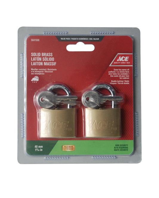 PADLOCK 2 PACK 40MM (1 9/16IN) SOLID BRASS ACE
