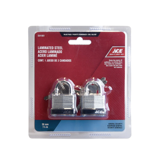 LAMINATED PADLOCK 2 PACK 30 mm (1 1/8 in) STEEL ACE