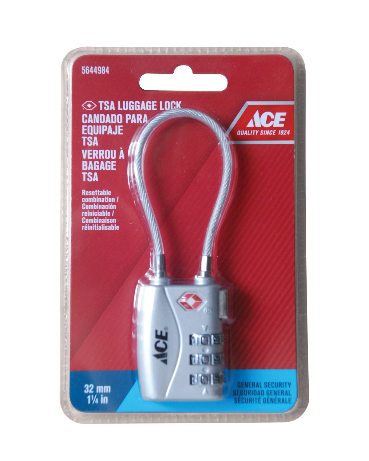 ACE LUGGAGE 3 DIAL COMBINATION PADLOCK SILVER 32MM(1 1/4IN) ZINC ALLOY