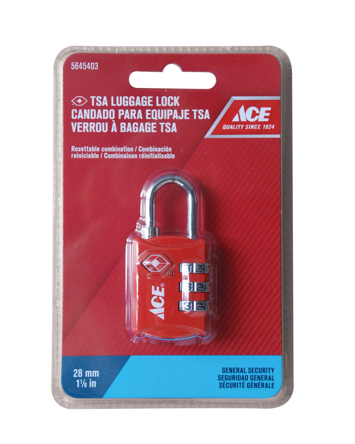 ACE LUGGAGE3 DIAL COMBINATION PADLOCK RED 28MM (1 1/8IN) ZINC ALLOY