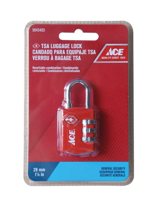 ACE LUGGAGE3 DIAL COMBINATION PADLOCK RED 28MM (1 1/8IN) ZINC ALLOY