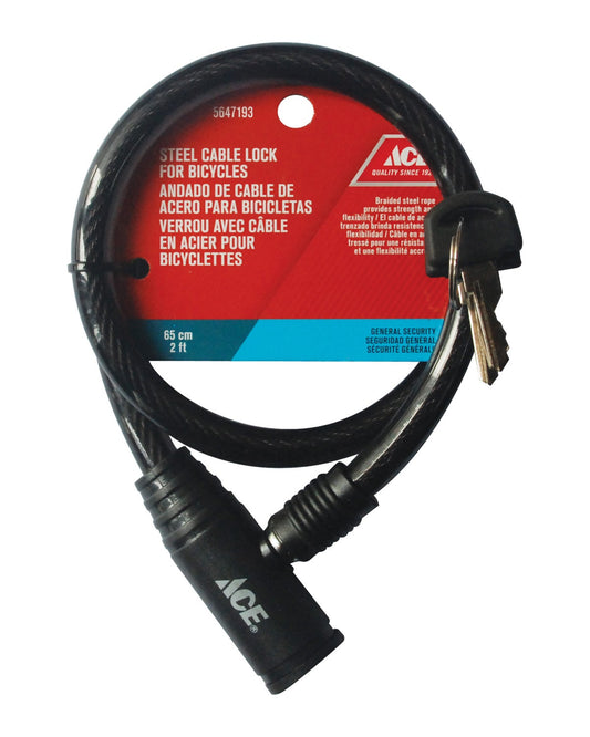 BICYCLE CABLE LOCK 65CM X 10MM (2FT X 0.39IN) STEEL BLACK ACE