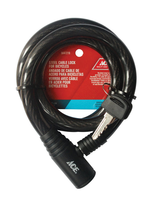 BICYCLE CABLE LOCK BLACK 100CM (3FT) STEEL ACE