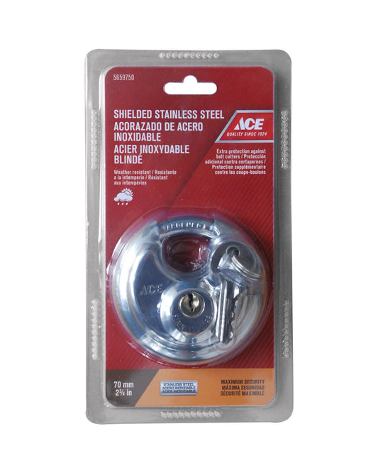 ROUND DISK PADLOCK 70MM (2 3/4IN) STAINLESS STEEL ACE