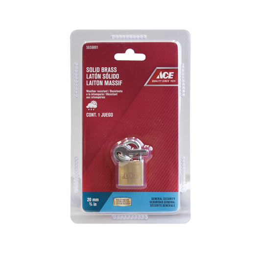 PADLOCK 20MM (3/4IN) SOLID BRASS ACE