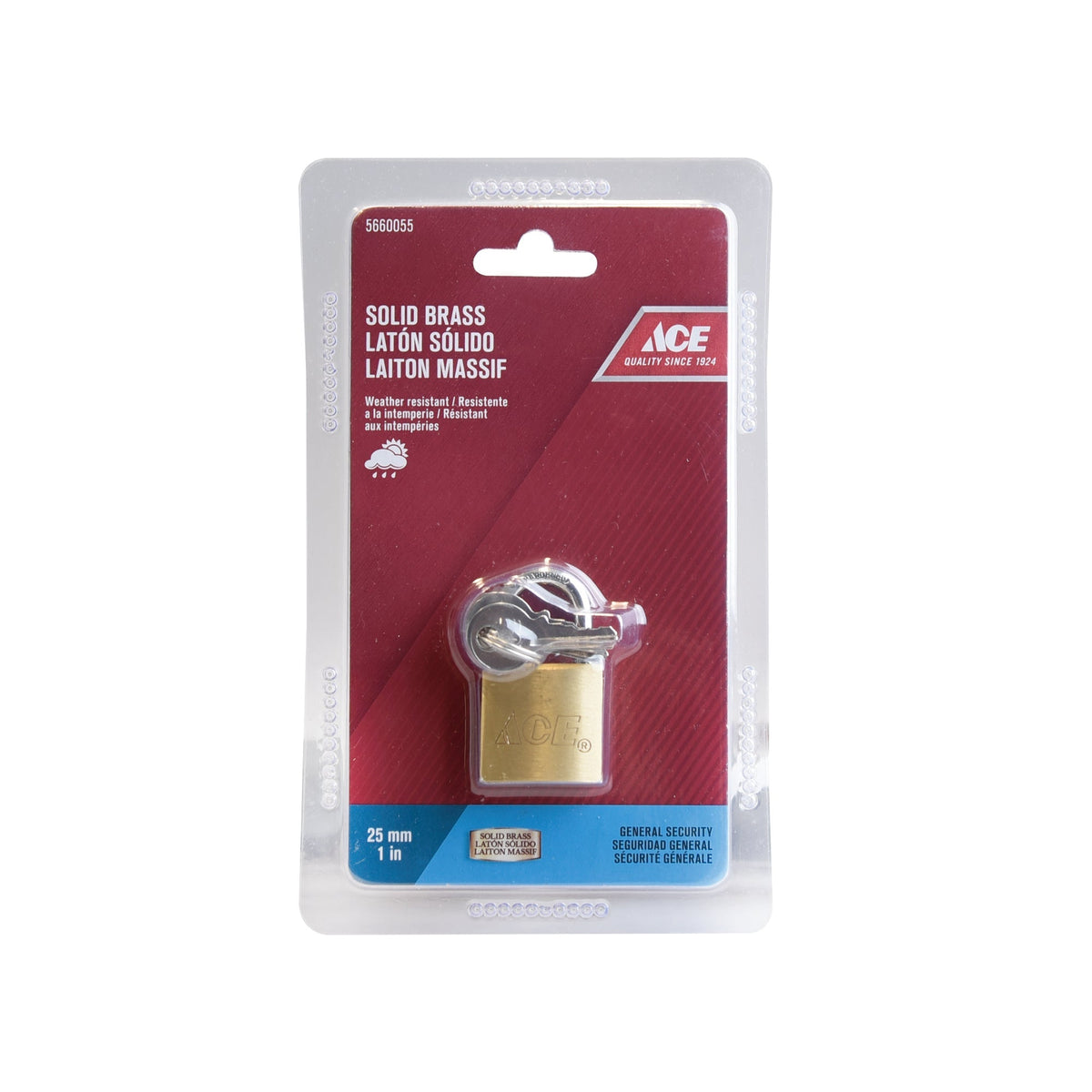 PADLOCK 25MM (1IN) SOLID BRASS ACE