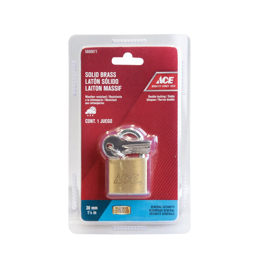PADLOCK 30 mm (1 1/8 in) SOLID BRASS ACE