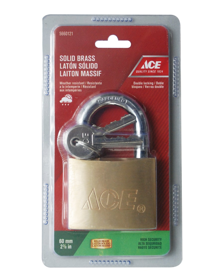 PADLOCK 60MM (2 3/8IN) SOLID BRASS ACE