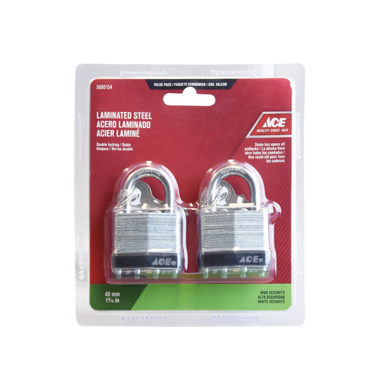 LAMINATED PADLOCK 2 PACK 40MM (1 9/16IN) STEEL ACE