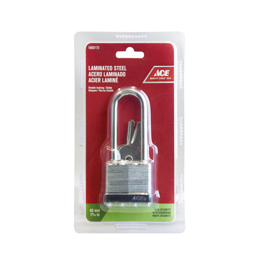 LAMINATED LONG SHACKLE PADLOCK 40MM (1 9/16IN) STEEL ACE