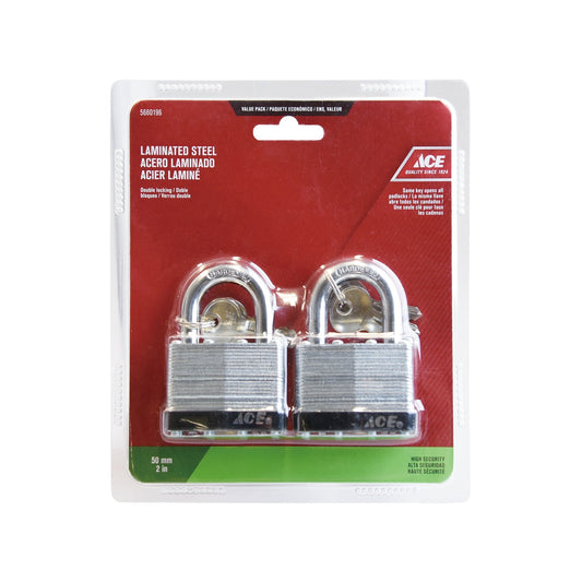 LAMINATED PADLOCK 2 PACK 50MM (2IN) STEEL ACE