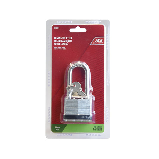 LAMINATED LONG SHACKLE PADLOCK 50MM (2IN) STEEL ACE