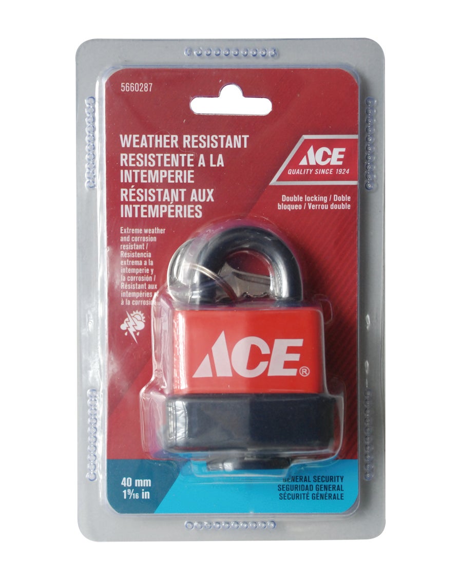 WEATHERPROOF LAMINATED PADLOCK 40MM (1 9/16IN) STEEL ACE