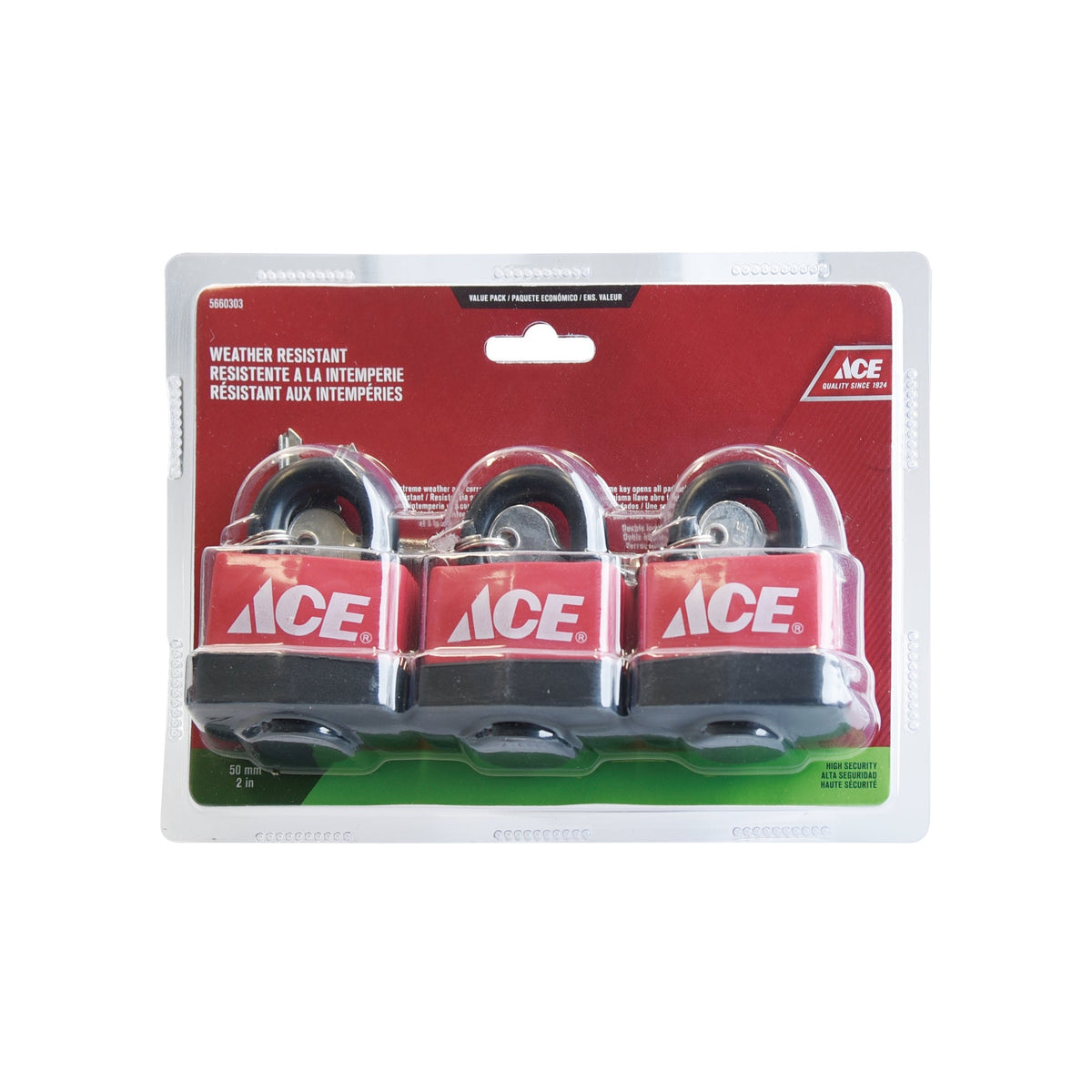 WEATHERPROOF LAMINATED PADLOCK 3 PACK 50MM (2IN) STEEL ACE