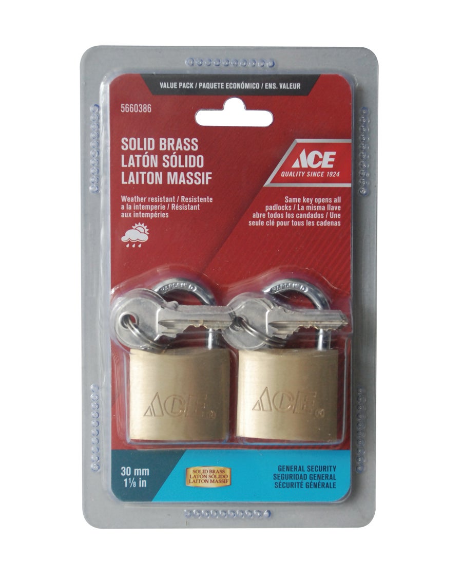 PADLOCK 2 PACK 30MM (1 1/8IN) SOLID BRASS ACE