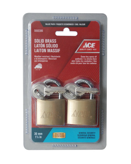 PADLOCK 2 PACK 30MM (1 1/8IN) SOLID BRASS ACE