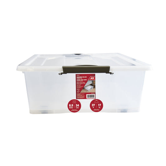 ACE clear 34-liter rolling storage box with latching lid