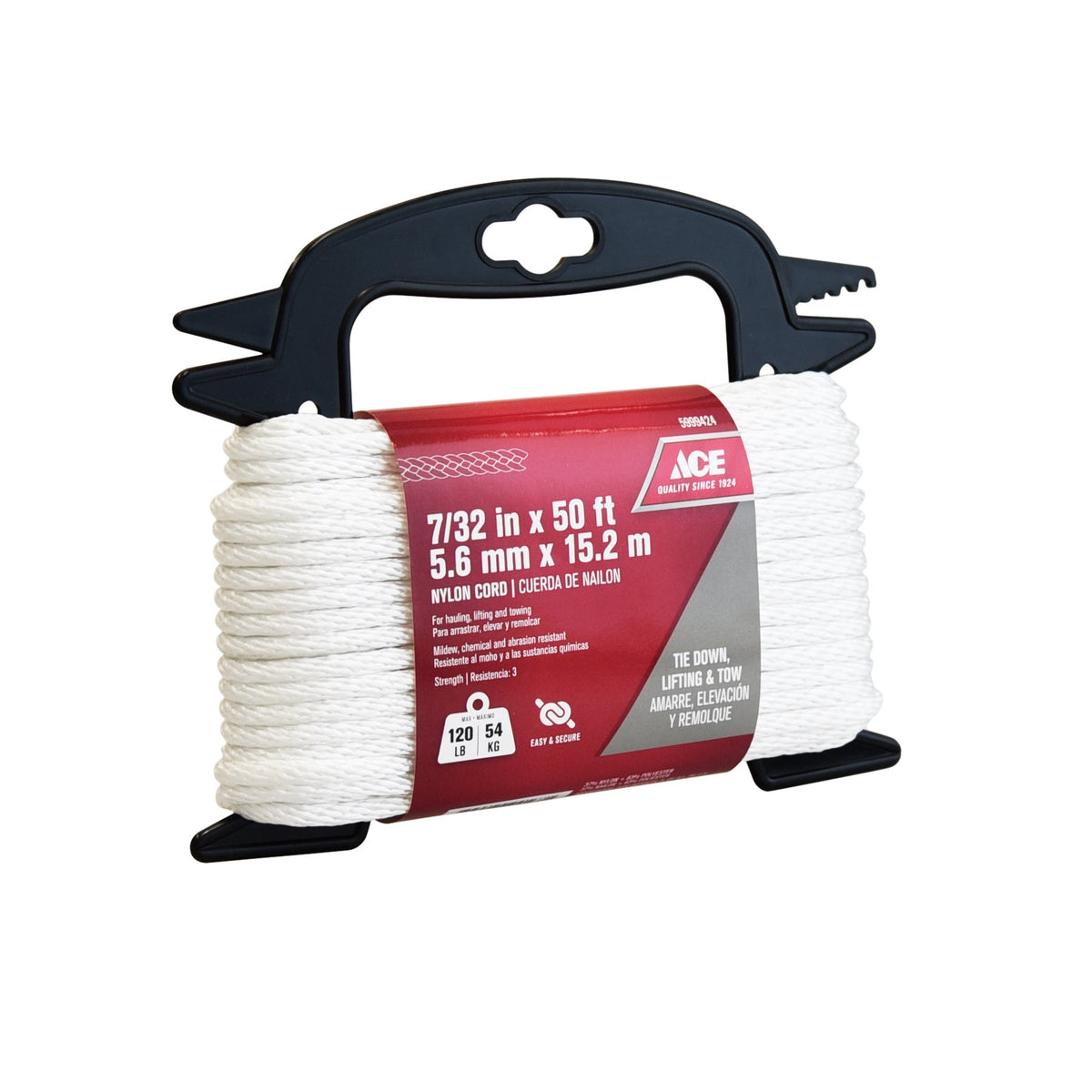 ACE 7/32IN X 50FT (0.56CM X 15.24M) WHITE SMOOTH BRAIDED NYLON CORD
