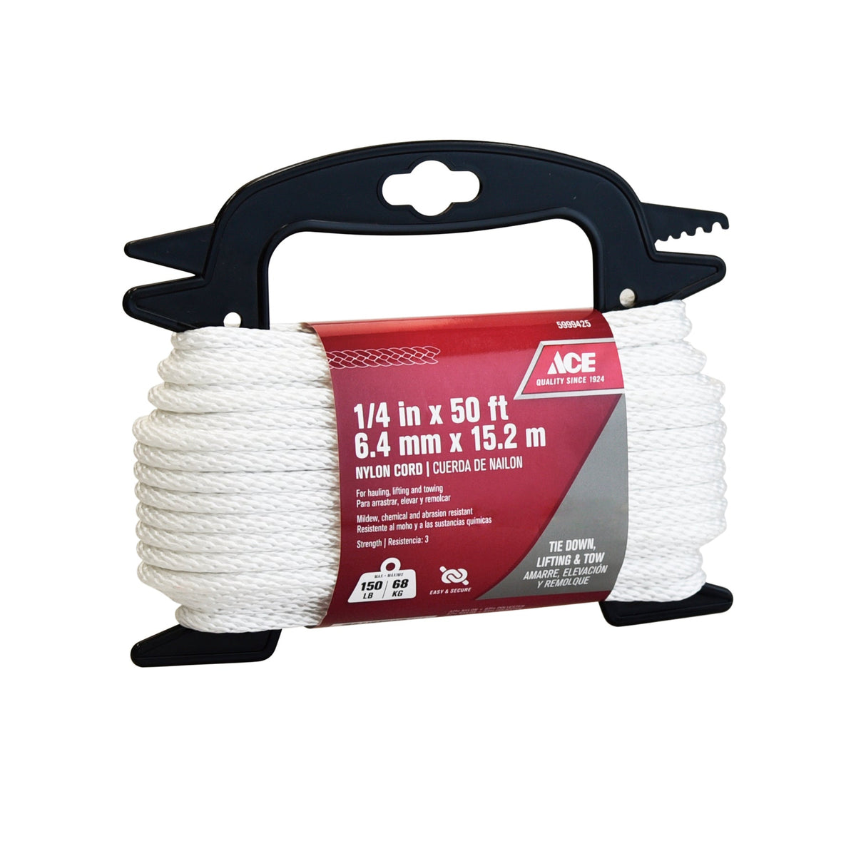 ACE 1/4IN X 50FT (0.64CM X 15.24M) WHITE SMOOTH BRAIDED NYLON CORD