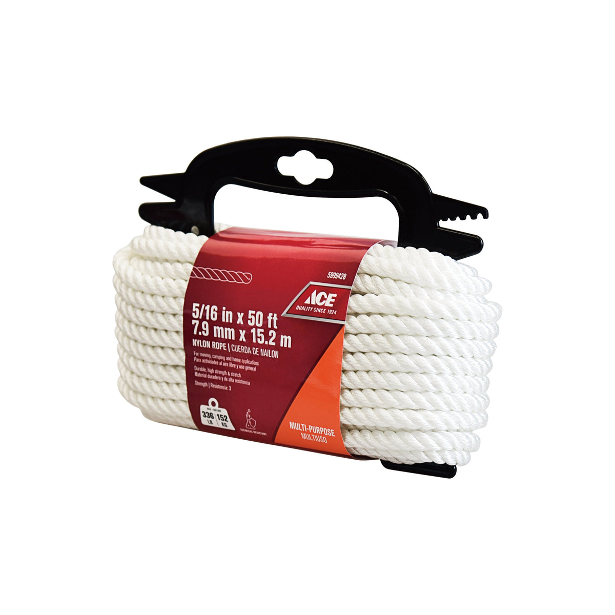 ACE 5/16IN X 50FT (0.79CM X 15.24M) WHITE TWISTED NYLON ROPE
