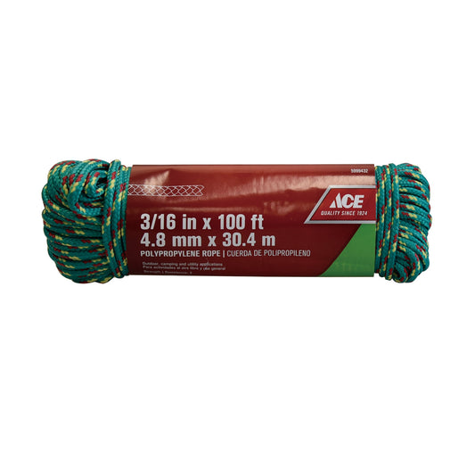 ACE 3/16IN X 100FT (0.48CM X 30.48M) GREEN DIAMOND BRAIDED POLYPROPYLENE ROPE